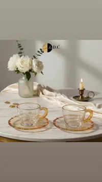 طقم فناجين شاي كريستال مع صحون - A.D.C