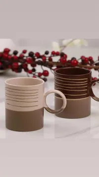 أكواب سيراميك مخطط - طقم قهوة