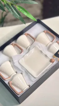 طقم أكواب قهوة سيراميك بمقابض نحاسية