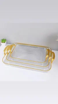 طقم صواني تقديم أكريليك بإطار ذهبي