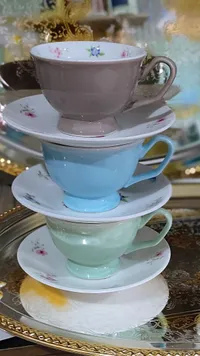 طقم فناجين شاي سيراميك ملونة