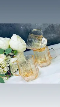 طقم أكواب زجاجية بتصميم مطروق