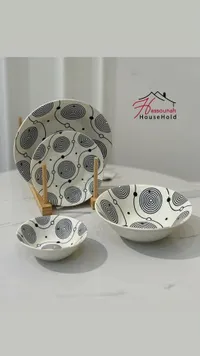 طقم صحون وأطباق سيراميك بنقوش دائرية - حسونة هاوس هولد (Hassounah HouseHold)