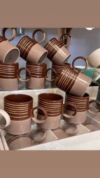 طقم أكواب قهوة سيراميك بتصميم مخطط