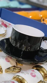 طقم فناجين قهوة سيراميك أسود