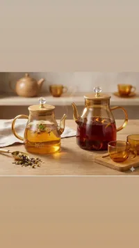 إبريق شاي زجاجي مع غطاء خشبي - نيتشرز إنفيوجن (Nature's Infusion)