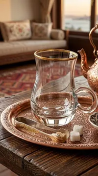 كوب شاي زجاجي بحافة ذهبية