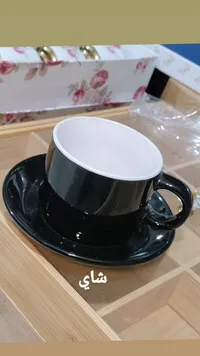 طقم فناجين شاي سيراميك أسود