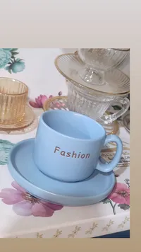 طقم فنجان قهوة أزرق بتصميم عصري - فاشن (Fashion)