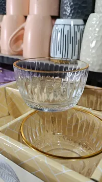 طقم زبديات زجاجية بحواف ذهبية