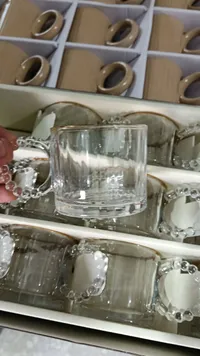 طقم أكواب زجاجية مزخرفة بمقبض خرزي