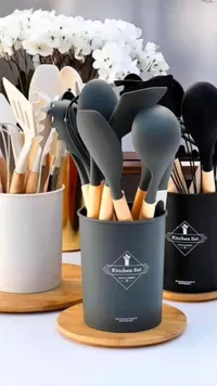 طقم أدوات مطبخ سيليكون مع حامل - كيتشن سيت (Kitchen Set)