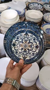 صحن تقديم سيراميك بنقوش شرقية زرقاء