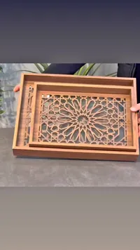 طقم صواني تقديم خشبية بزخارف إسلامية