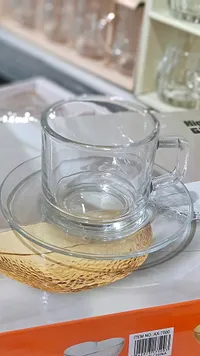 طقم فنجان وصحن زجاجي - موديل AX-7500