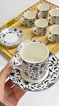 طقم فناجين قهوة سيراميك بنقشة الزهور