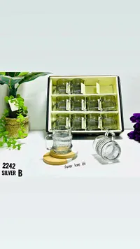 طقم أكواب زجاجية مضلعة مع قواعد خشبية - شاور هوم لايف (Shawar Home Life)
