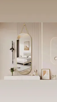 مرآة حائط بيضاوية بإطار ذهبي مع حبل تعليق