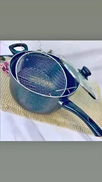 قدر قلي عميق مع مصفاة وغطاء زجاجي