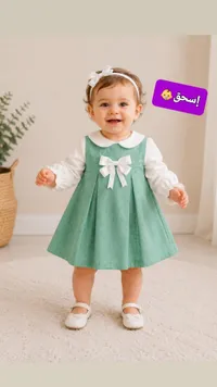 فستان أطفال كلاسيكي بفيونكة - إسحق