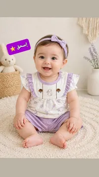 طقم ملابس صيفي للأطفال - تصميم الأرنب والزهور