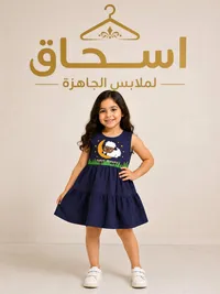 فستان أطفال كحلي بطبعة خروف - اسحاق للملابس الجاهزة