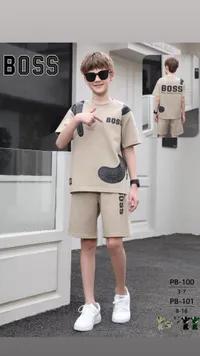 طقم ملابس صيفي للأولاد بتصميم بوس (Boss)
