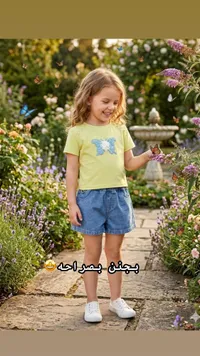 طقم ملابس صيفي للبنات - بلوزة صفراء وشورت جينز