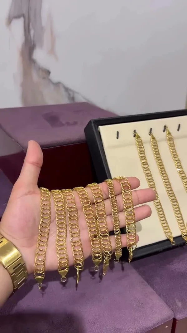 أساور ذهب عيار 21 بتصميم سلاسل كلاسيكية - مجوهرات - سوق غزة