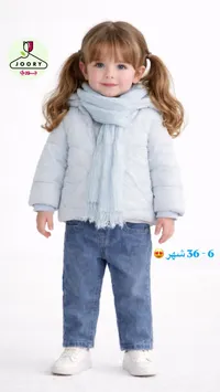 طقم بناتي جوري - جاكيت وشال وبنطال جينز