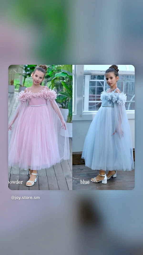 فستان أميرة مزين بالورود والتول - جوي ستور (Joy Store) - ملابس أطفال - سوق غزة