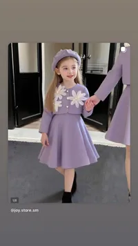 طقم فستان بناتي مع جاكيت وقبعة - جوي ستور (Joy Store)