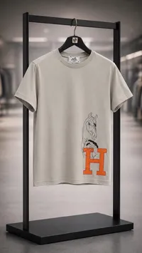 تيشيرت رجالي بتصميم الحصان وحرف H - هيرميس (Hermes)