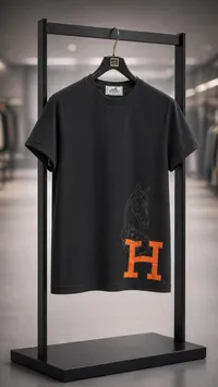 تيشيرت رجالي أسود بتصميم حرف H - هيرميس (Hermes)