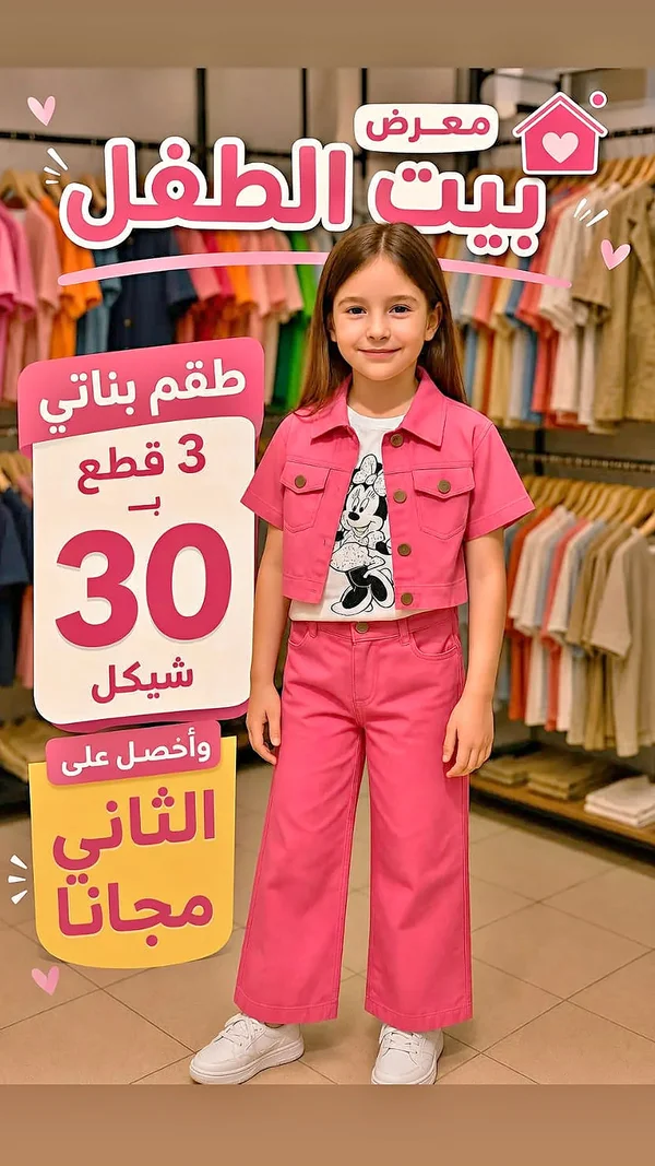 طقم بناتي 3 قطع - معرض بيت الطفل - ملابس أطفال - سوق غزة