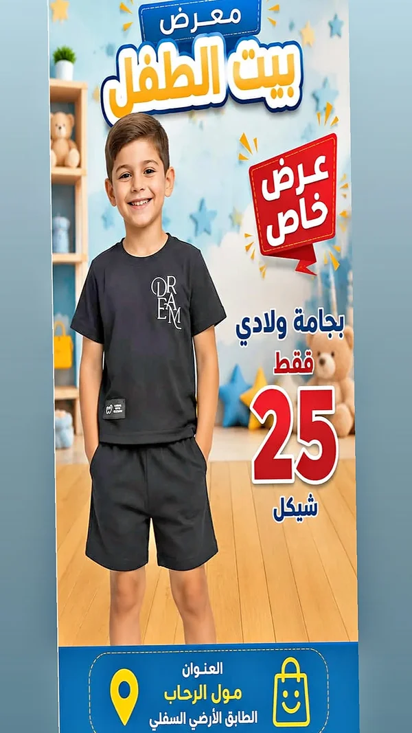 بيجامة ولادي صيفية - معرض بيت الطفل - ملابس أطفال - سوق غزة