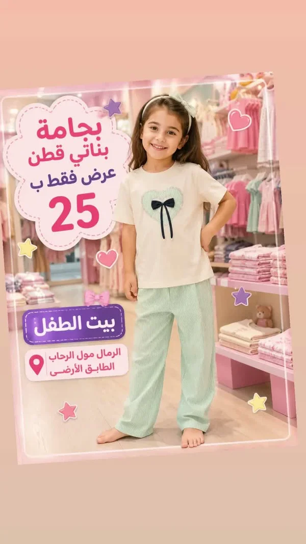 بيجامة بناتي قطن - ملابس أطفال - سوق غزة