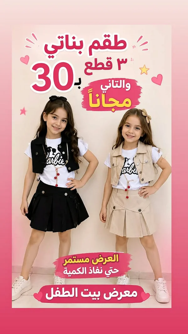 طقم بناتي 3 قطع (Barbie) - ملابس أطفال - سوق غزة