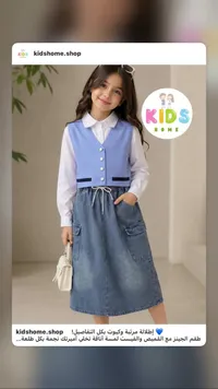 طقم تنورة جينز مع قميص وفيست - كيدز هوم (Kidshome)