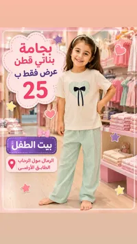 بيجامة بناتي قطن - بيت الطفل - سوق غزة