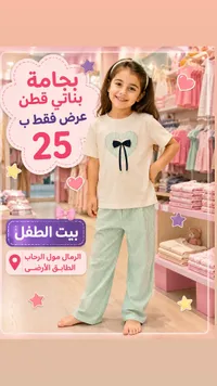 بيجامة بناتي قطن - بيت الطفل - سوق غزة