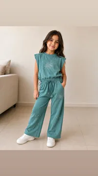 طقم بناتي صيفي بخرز لامع