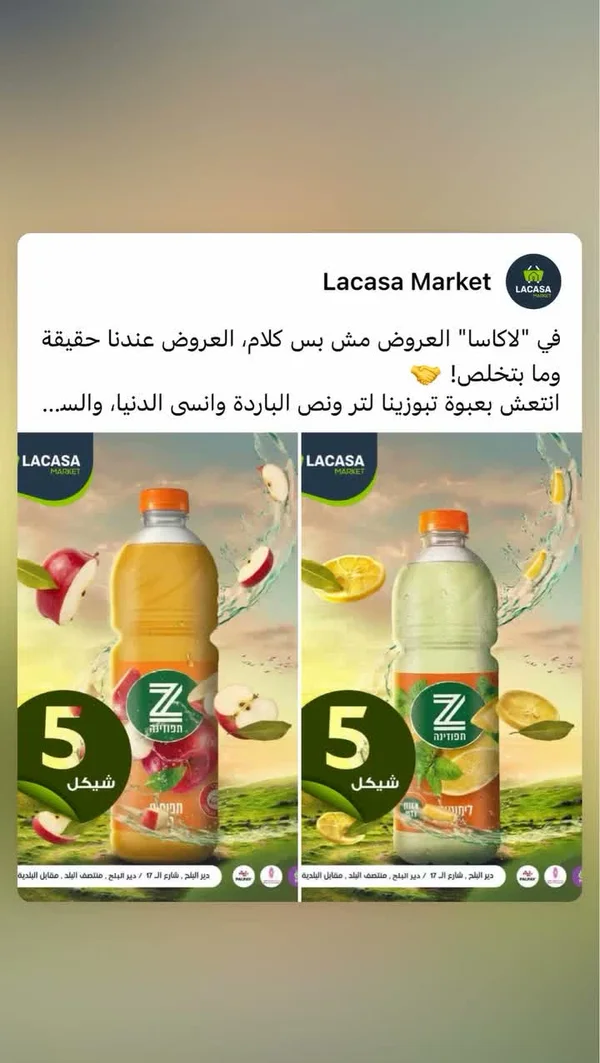 مشروب عصير طبيعي - تبوزينا (Tapuzina) - مواد غذائية وبقالة - سوق غزة