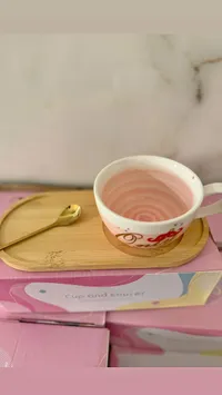 طقم كوب وصحن وملعقة