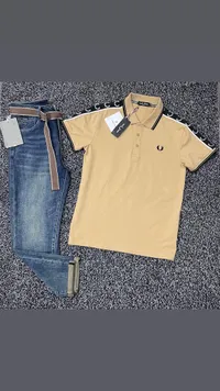 طقم ملابس رجالي صيفي - قميص بولو وبنطال جينز من فريد بيري (Fred Perry)