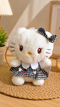 دمية هالو كيتي بفستان كاروهات (Hello Kitty)