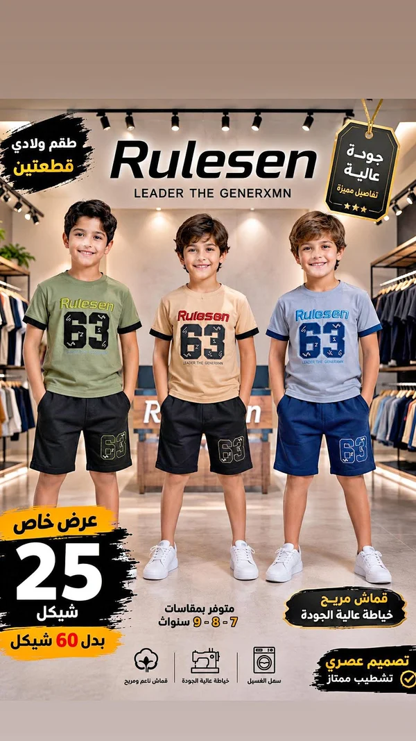 طقم ولادي قطعتين - Rulesen - ملابس أطفال - سوق غزة