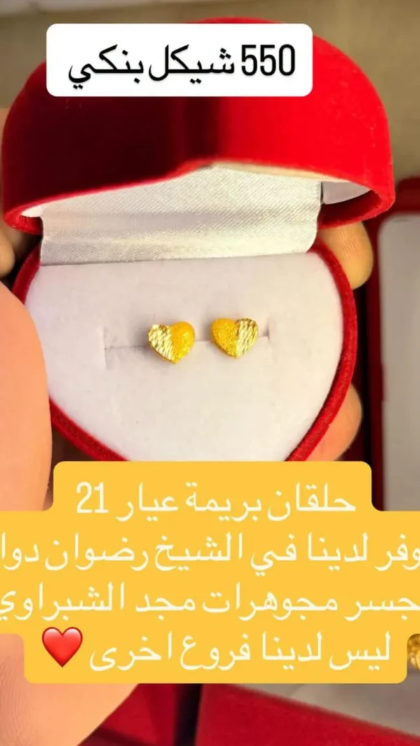 حلقان بريمة ذهب عيار 21 - مجوهرات مجد الشبراوي - مجوهرات - سوق غزة