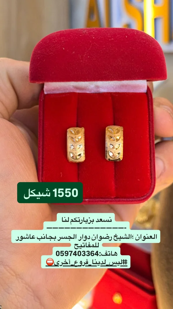 أقراط ذهب عيار 21 بتصميم أوراق الشجر - مجوهرات - سوق غزة
