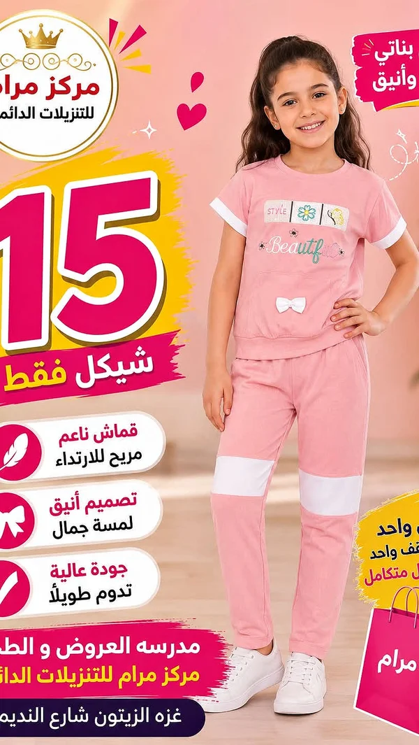طقم بناتي أنيق - مركز مرام - ملابس أطفال - سوق غزة